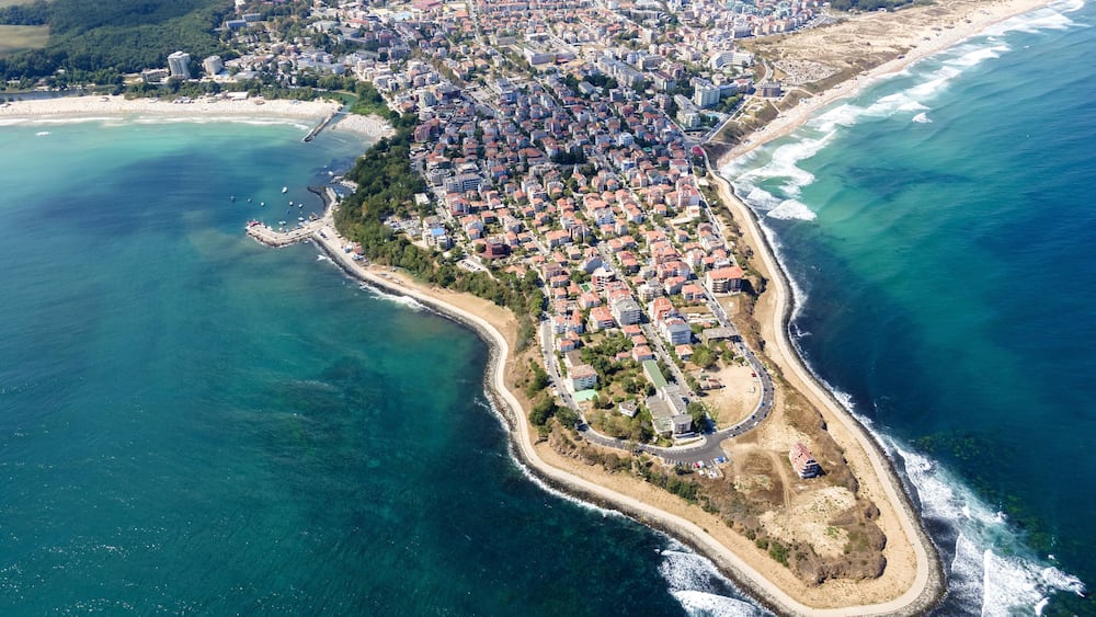 Aerial view of town of Primorsko, Bulgaria