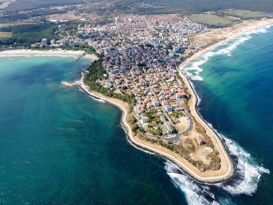 Aerial view of town of Primorsko, Bulgaria