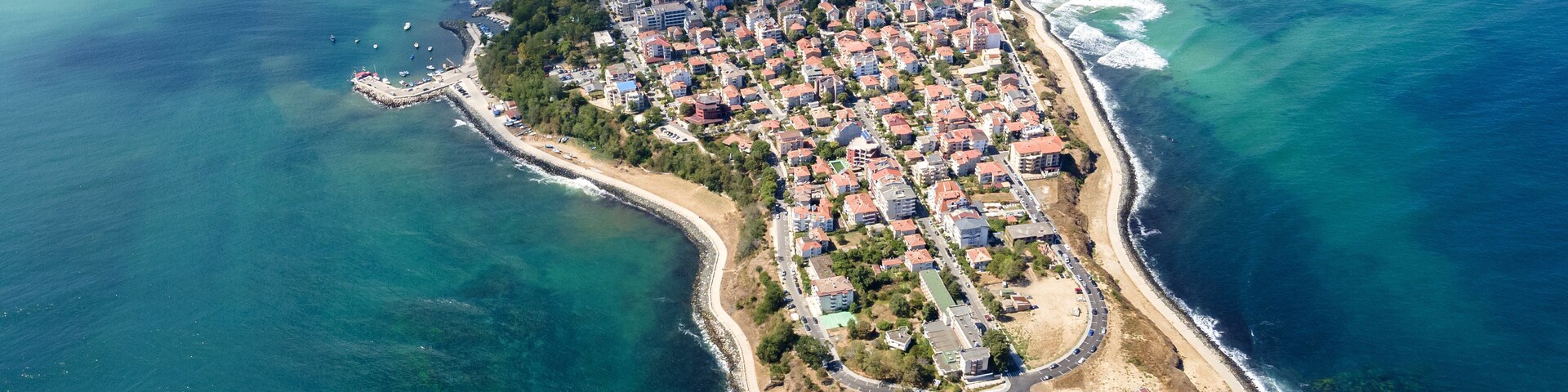 Aerial view of town of Primorsko, Bulgaria