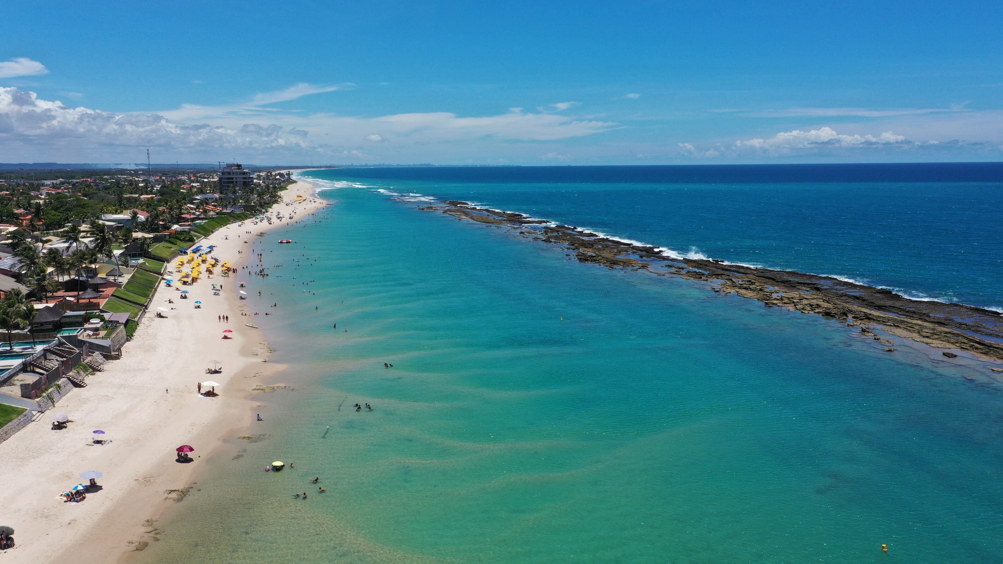 Fantastic aerial view of Barra de Sao Miguel beach on a sunny summer day in February 2026 near Maceio City. Alagoas State, Brazil 