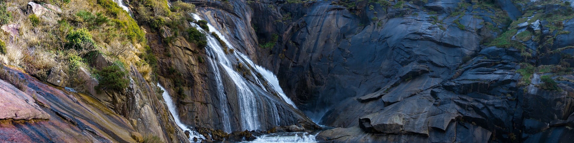 panorama view of the Ezaro Waterfalls in western Galicia in northern Spain