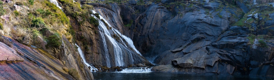 panorama view of the Ezaro Waterfalls in western Galicia in northern Spain
