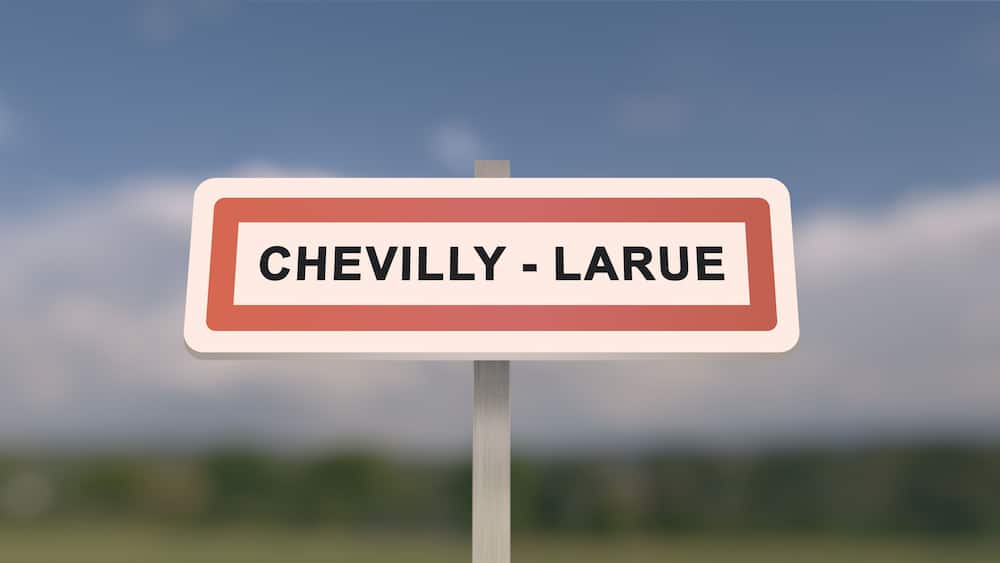 Un panneau de signalisation routiÚre indiquant « CHEVILLY - LARUE ».