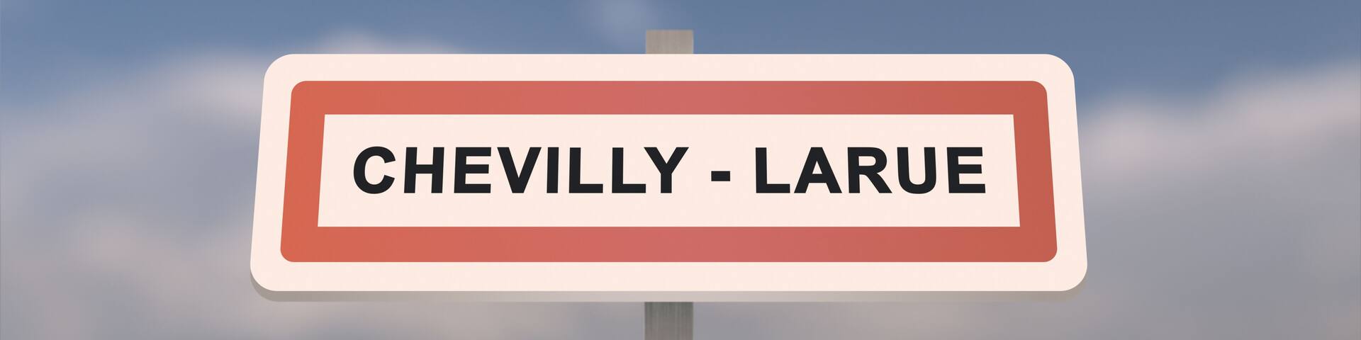 City sign of Chevilly-Larue. Entrance of the town of Chevilly Larue in, Val-de-Marne, France. Panneau de Chevilly-Larue.
