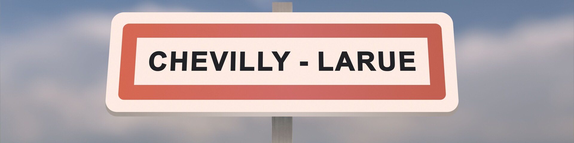 City sign of Chevilly-Larue. Entrance of the town of Chevilly Larue in, Val-de-Marne, France. Panneau de Chevilly-Larue.