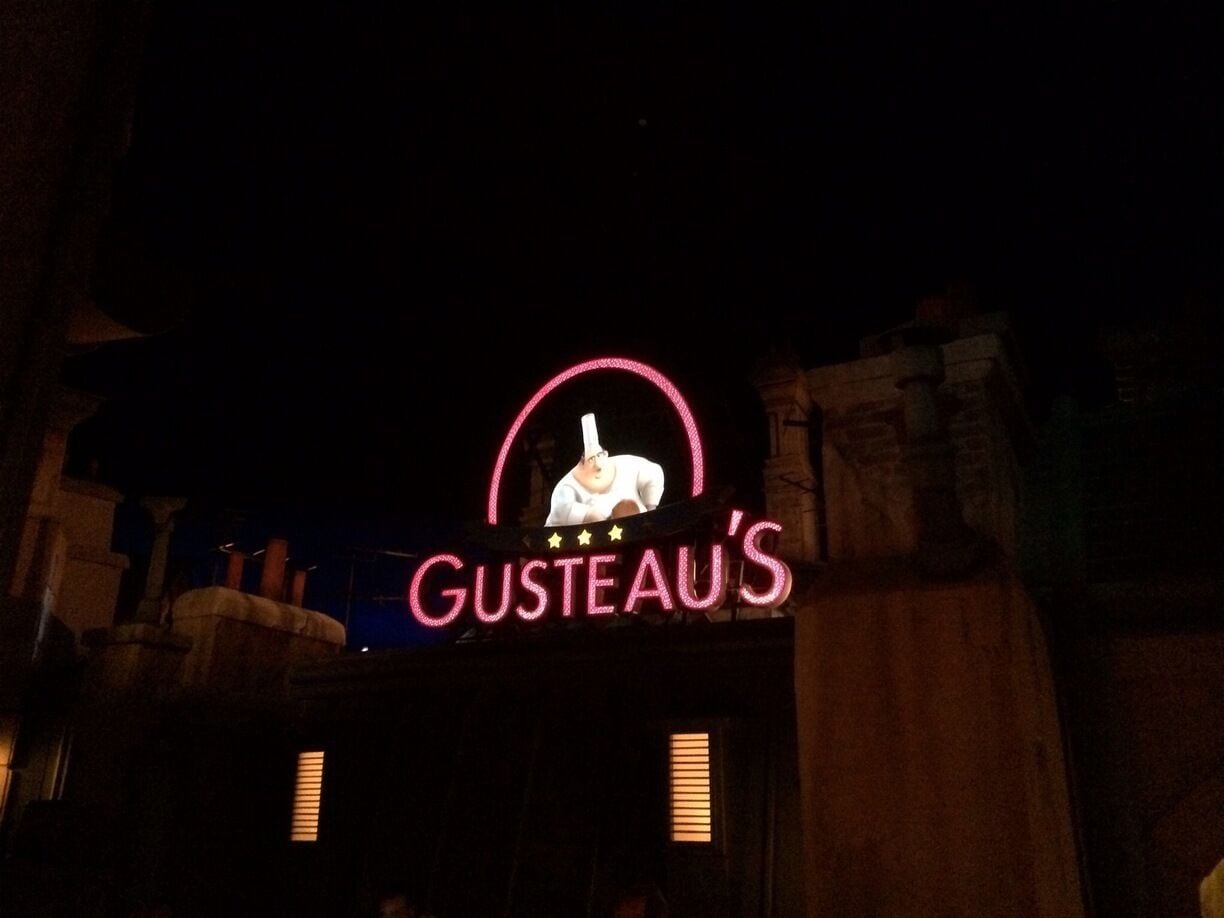 Interior of new Ratatouille ride. Features trackless cars and giant 3d projections 