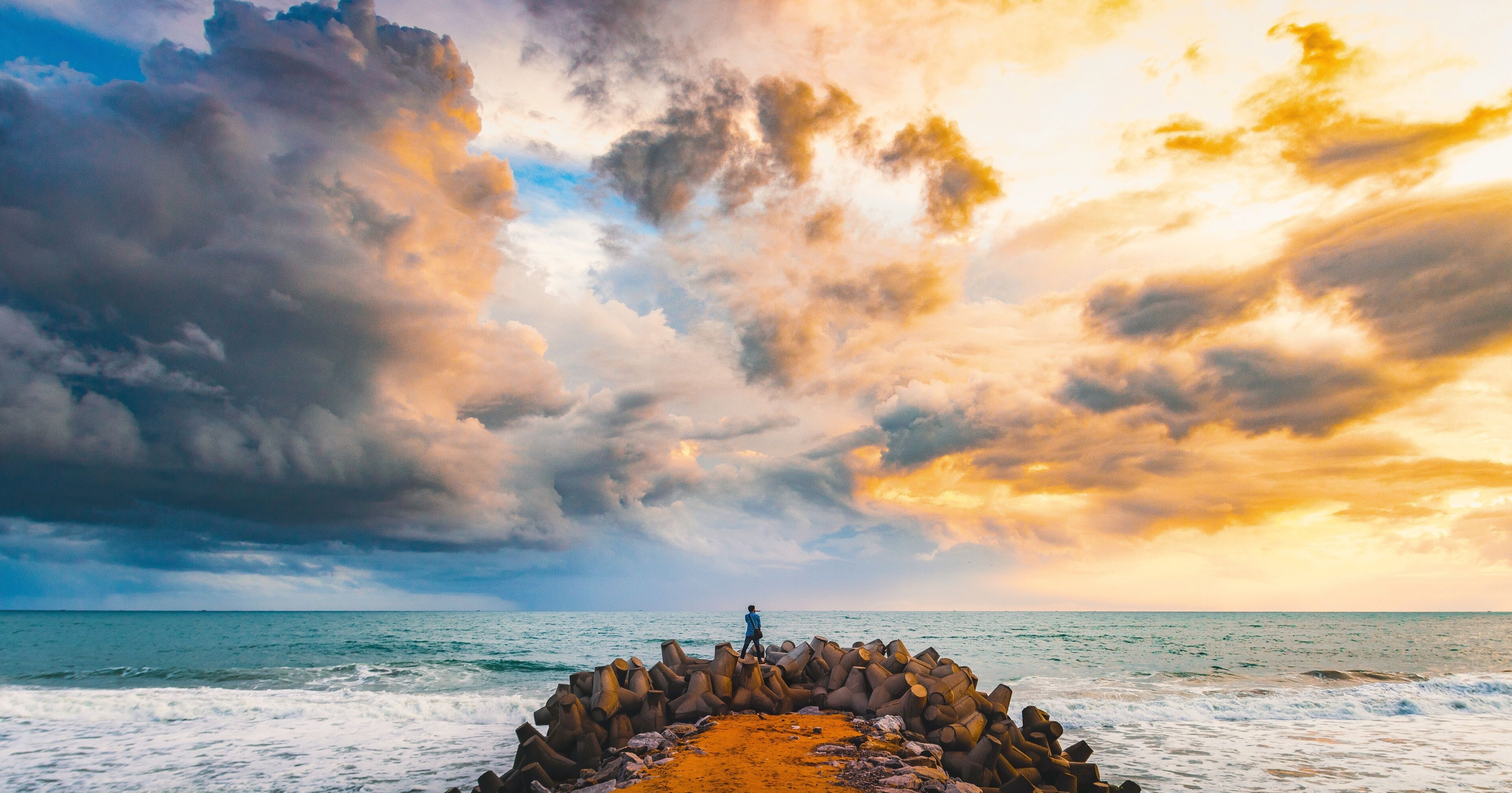 Dramatic sunset in Paravur Beach, Kerala.
