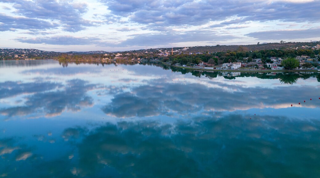 Lagoa Santa, Belo Horizonte, Brazil. Beautiful lagoon in a tourist town in Minas Gerais. Aerial photo with clouds reflecting in the calm lagoon