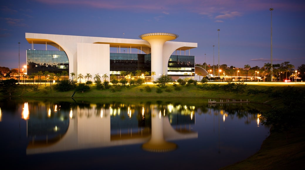 Belo Horizonte showing a lake or waterhole, night scenes and modern architecture