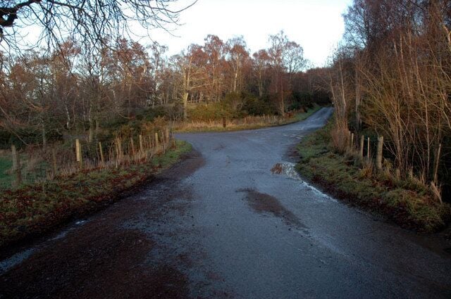 Road junction near Ryefield On the Black Isle. The road on the left leads down to Alcaig.