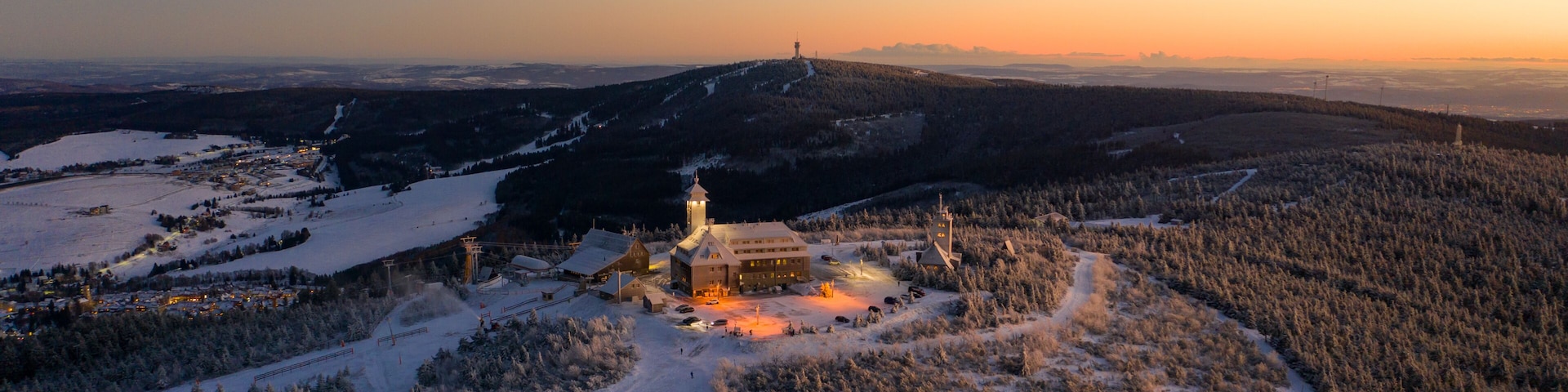 Sunset on the Fichtelberg in the Erzgebirge