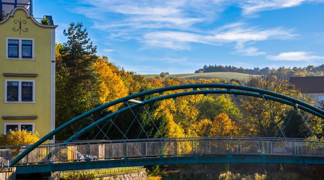 bridge and house in the little village Freital Dresden in autumn