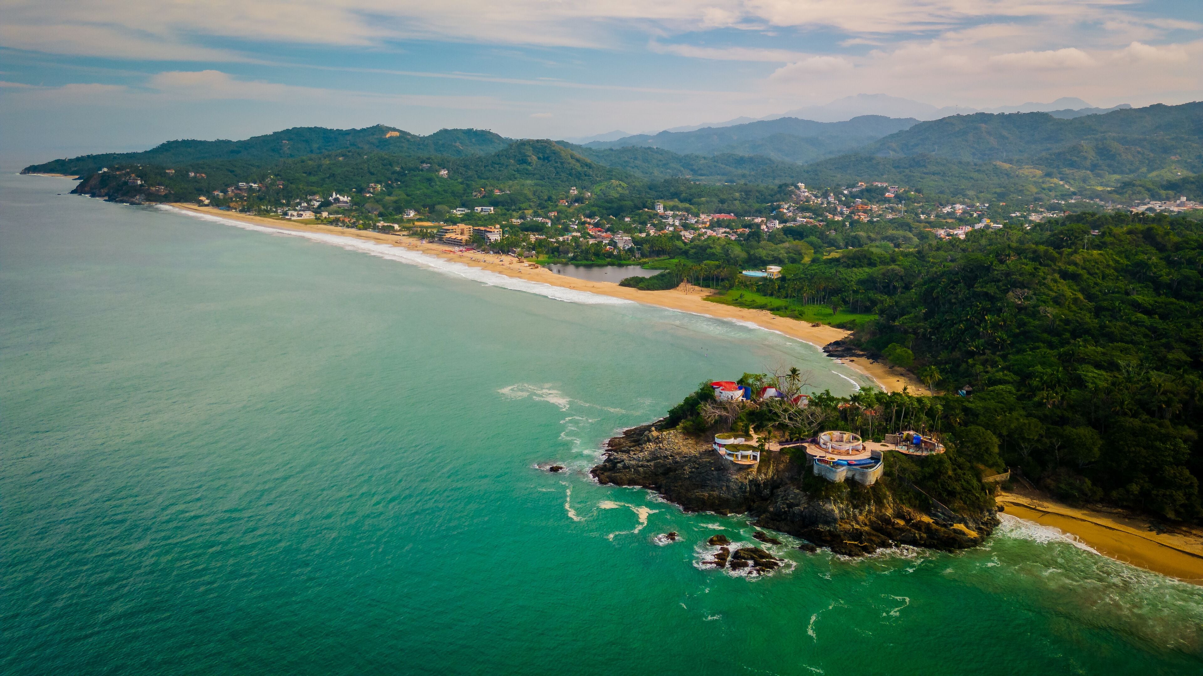 San Pancho Beach Town Aerial Drone Landscape Mexican Town Nayarit Pacific Coast of Mexico, Puerto Vallarta