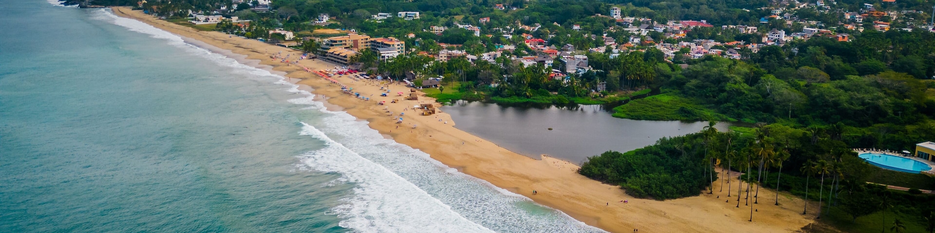 San Pancho Beach Town Aerial Drone Landscape Mexican Town Nayarit Pacific Coast of Mexico, Puerto Vallarta