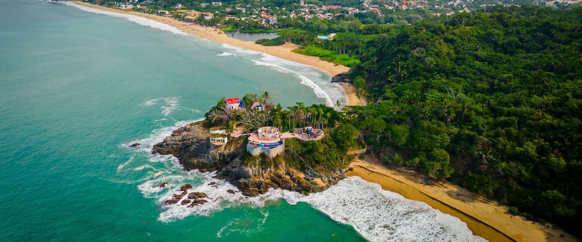 San pancho Mexico Sayulita riviera Nayarit mexican Pacific Ocean coastline surf spot destination Aerial drone