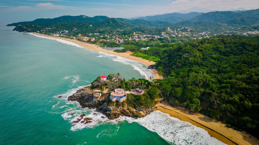 San pancho Mexico Sayulita riviera Nayarit mexican Pacific Ocean coastline surf spot destination Aerial drone