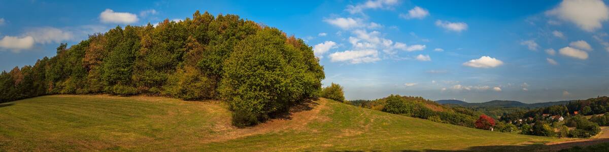 Panoramic landscape at the Odenwald near Lampenhain in Germany.