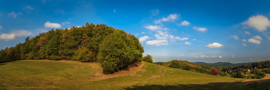 Panoramic landscape at the Odenwald near Lampenhain in Germany.