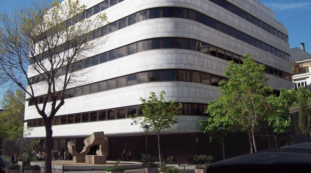 Headquarters of Juan March Foundation, at 77 Calle de Castelló (street) in Salamanca district in Madrid (Spain). Building was projected in 1971 by José Luis Picardo Castellón and built from 1972 to 1975.