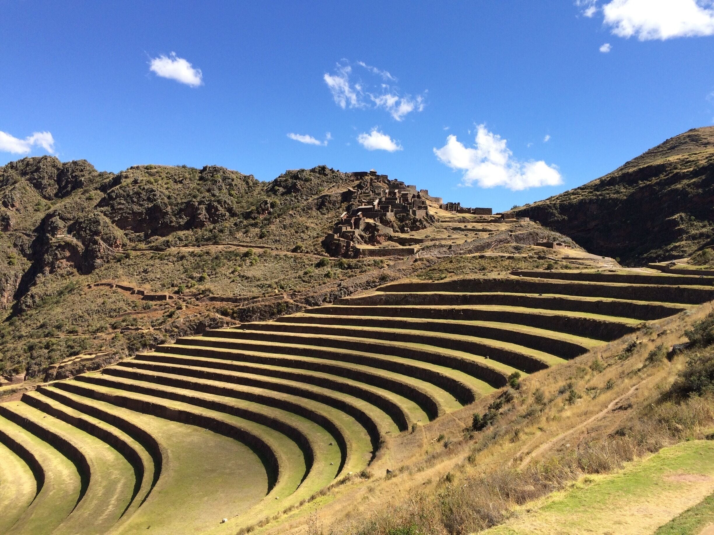 Terraces lead up to the ruins at Pisac over 11,000 feet up.