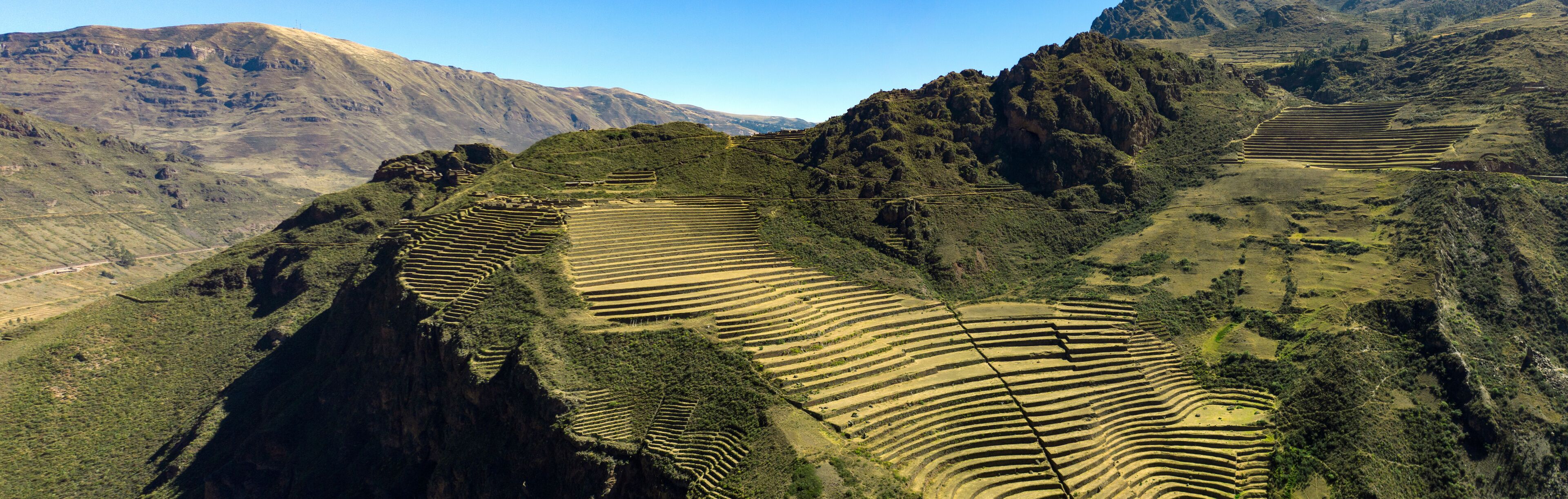 Terraced agricultural fields in a mountainous region.