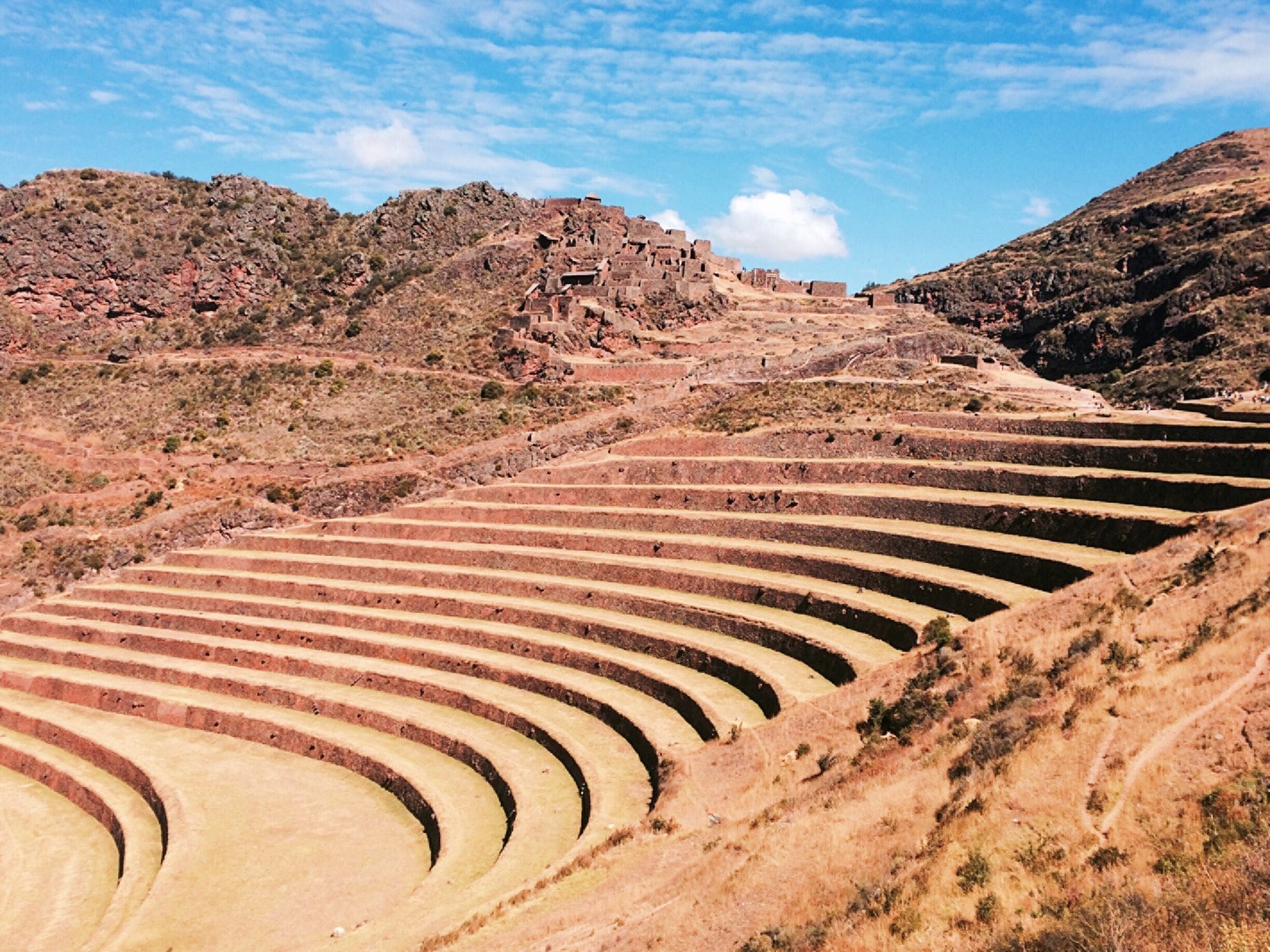 Terraced fields on a hillside.