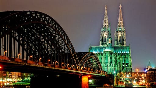Ruhr showing night scenes, a city and a bridge