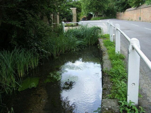 Stream by Village Road Stream by Village Road near junction with Cheapside Lane