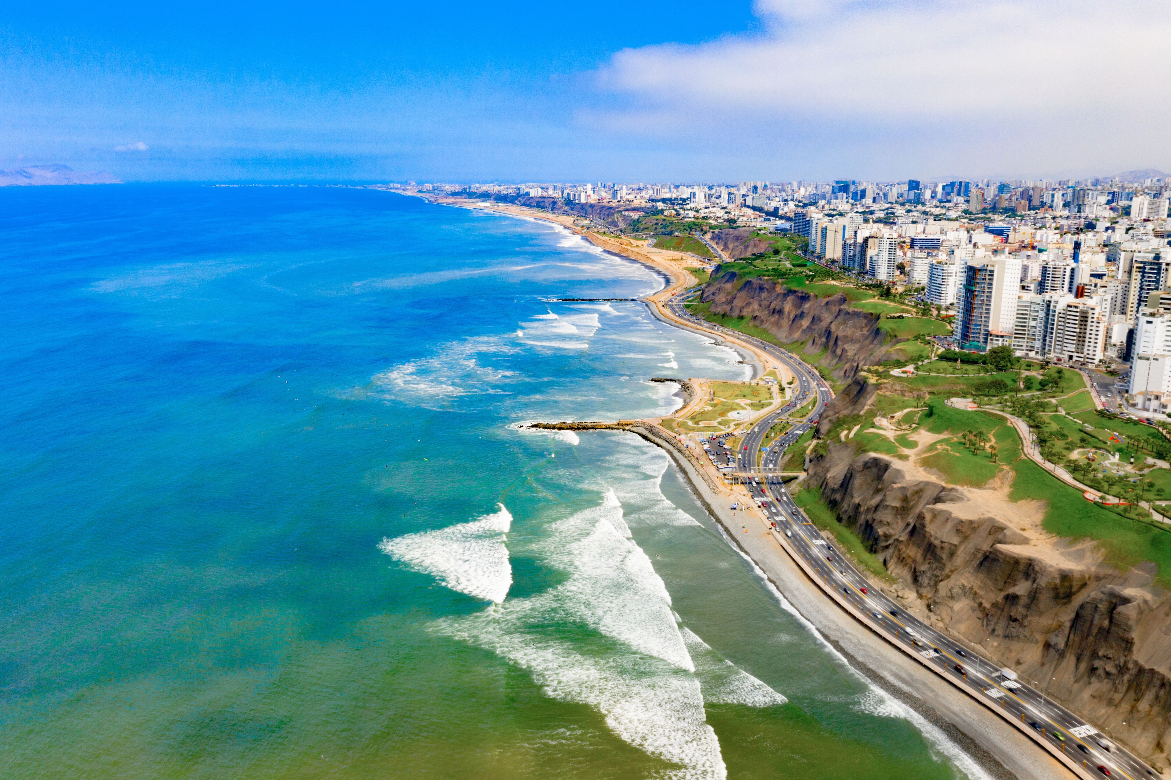 Aerial view of the Miraflores coast, Lima - Peru