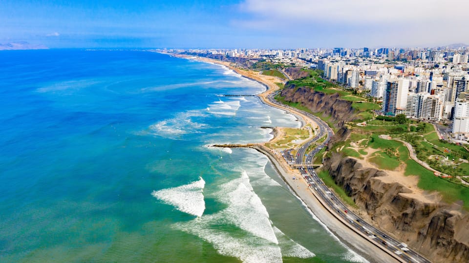 Aerial view of the Miraflores coast, Lima - Peru
