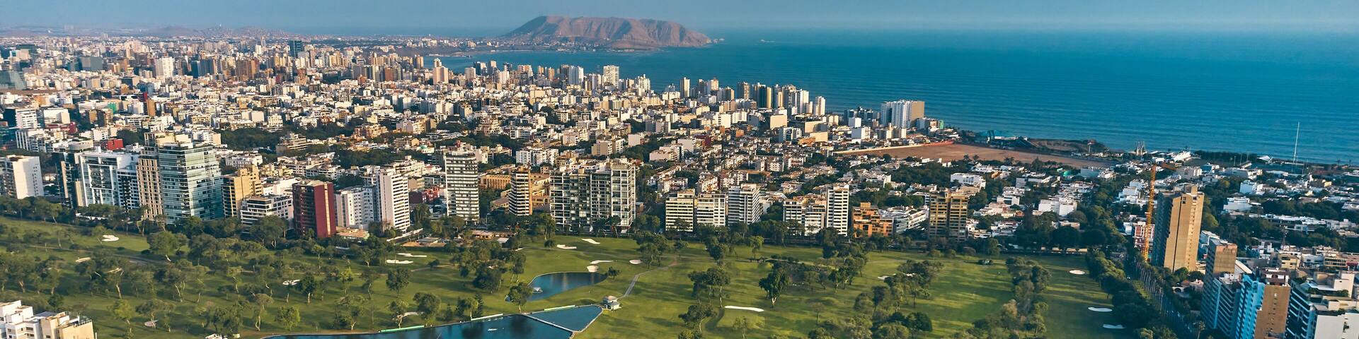 Aerial View of the San Isidro golf course in Lima, Peru.