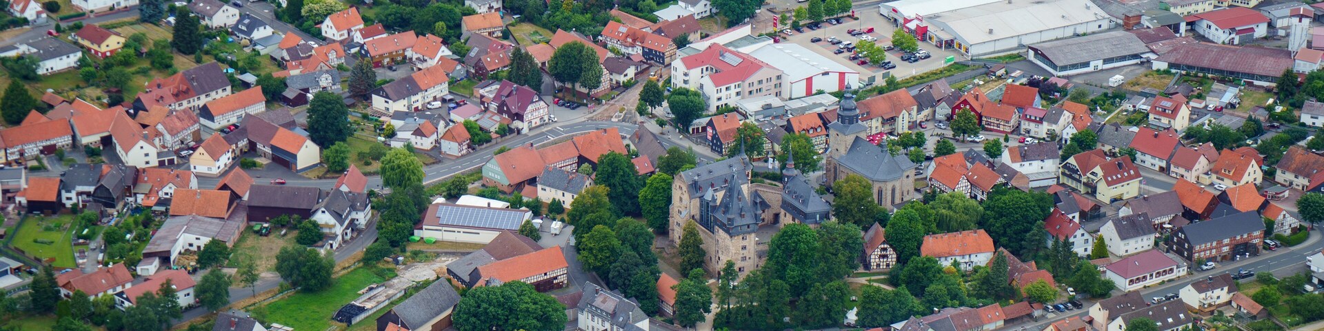 German village or town from above. Top view. Landscape.