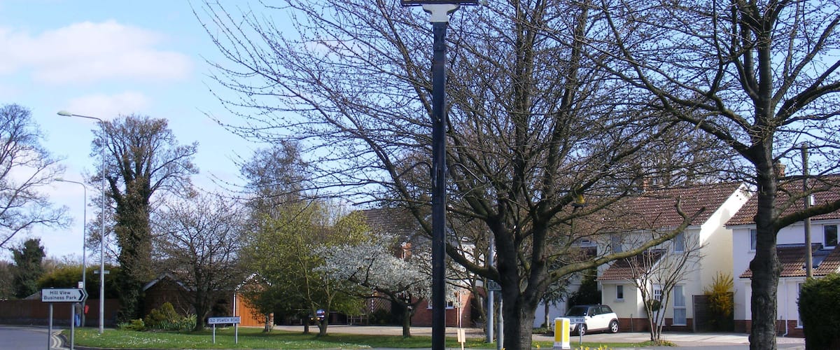 A street sign with 'CLAYDON' and 'HILL VIEW Business Park' visible.