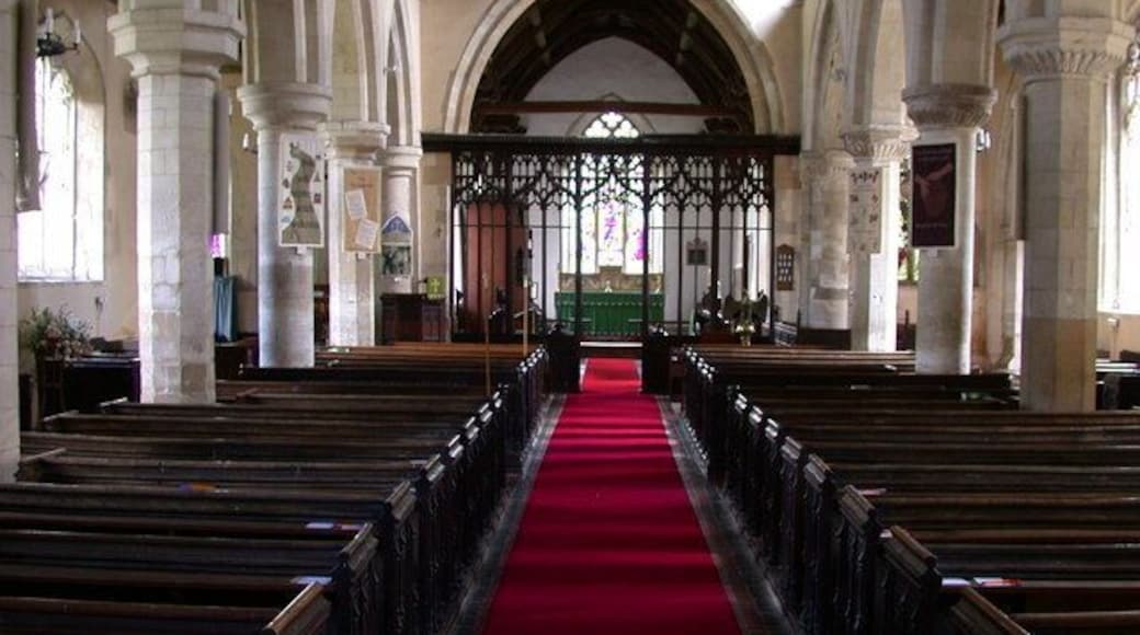 SS Helena and Mary - interior The nave pillars are Transitional Norman and are alternately round and octagonal. The chancel are was widened in a restoration in 1875.