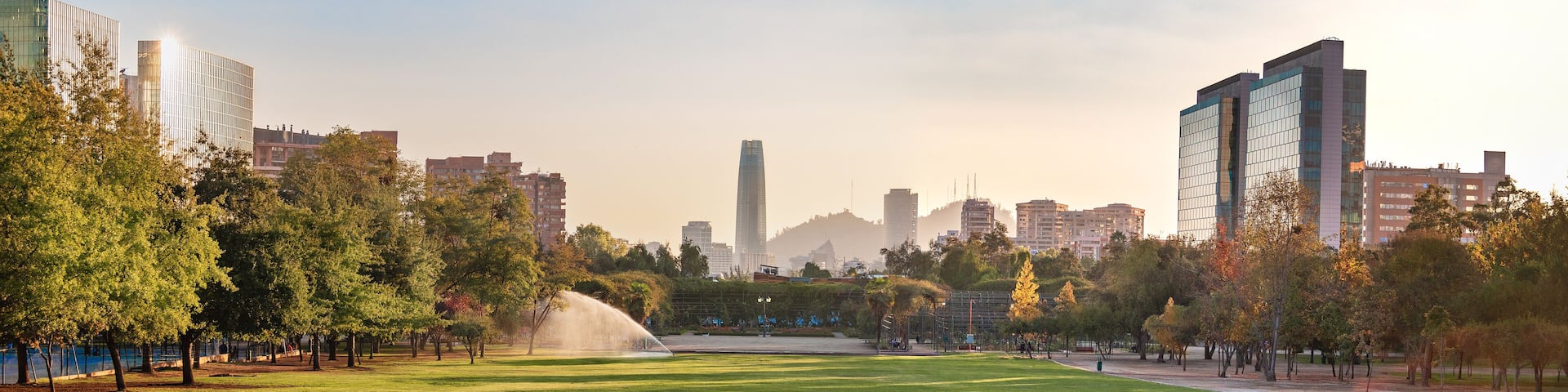Panoramic view of Santiago skyline at Araucano Park - Santiago, Chile