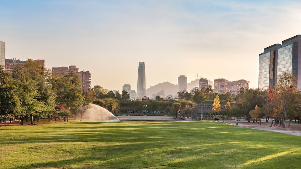 Panoramic view of Santiago skyline at Araucano Park - Santiago, Chile