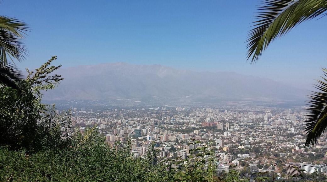 View of Santiago from Cerro San Cristobal with the Andes mountains in the distance.