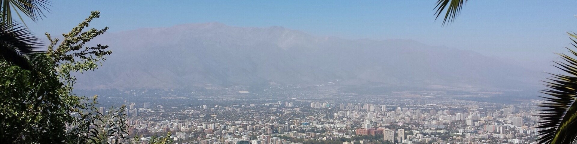 View of Santiago from Cerro San Cristobal with the Andes mountains in the distance.