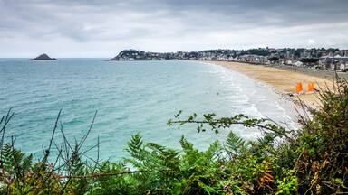 Pleneuf Val Andre beach and city landscape, Brittany, France