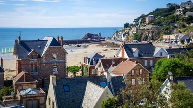 Pleneuf Val Andre city and beach view, Brittany, France