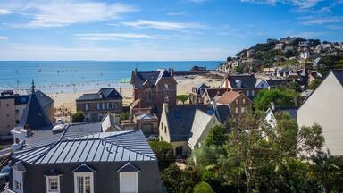 Pleneuf Val Andre city and beach view, Brittany, France