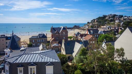 Pleneuf Val Andre city and beach view, Brittany, France