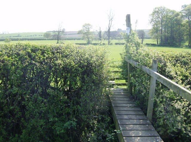 Stile and footbridge The Macmillan Way long distance path (Lincolnshire to Dorset) crosses this footbridge over a stream then a stile and turns left to follow the hedge line up towards Little Brington.