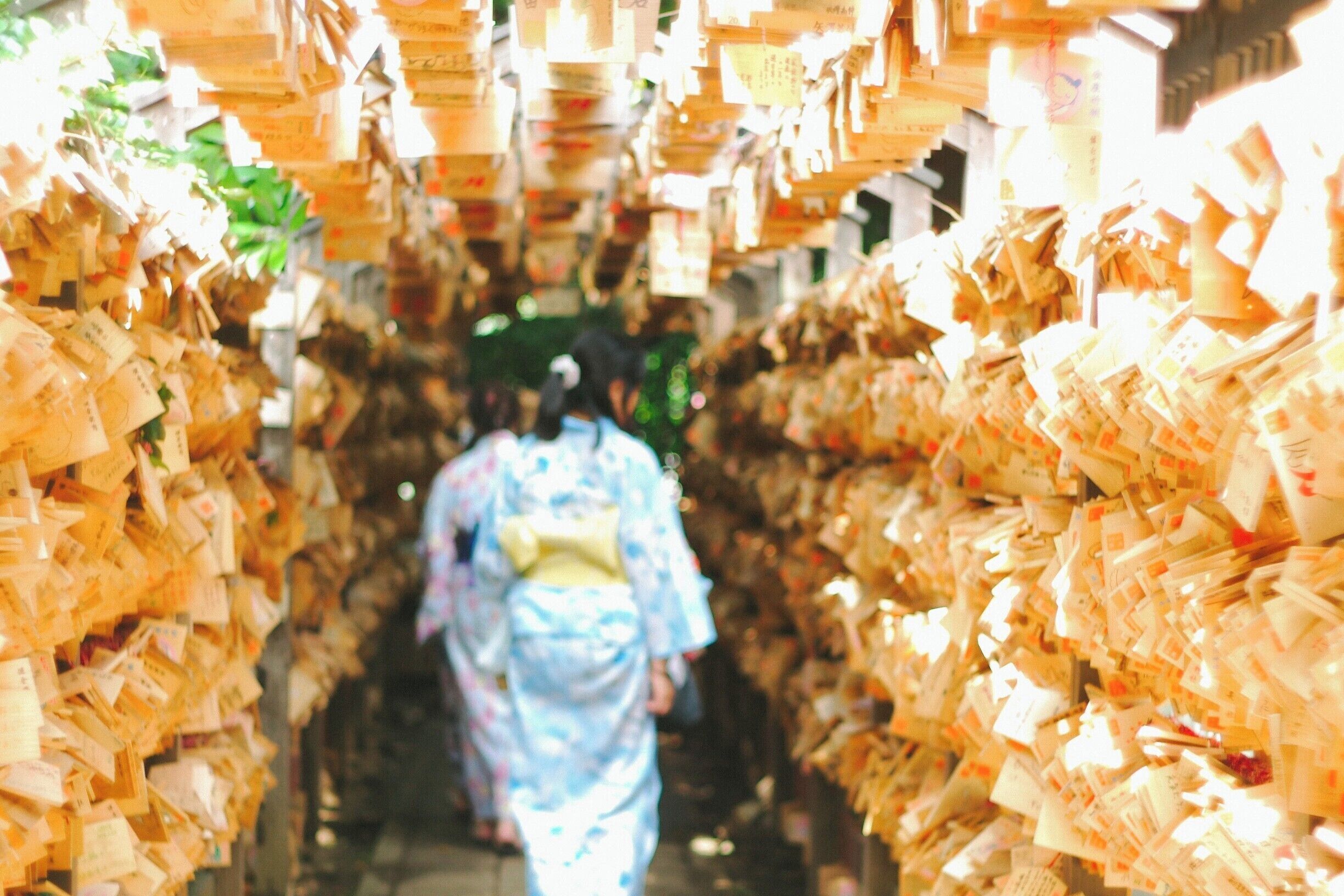 This is Kawagoe. There are lots of ema. I write a wish for the ema. There are wind chimes in the summer.