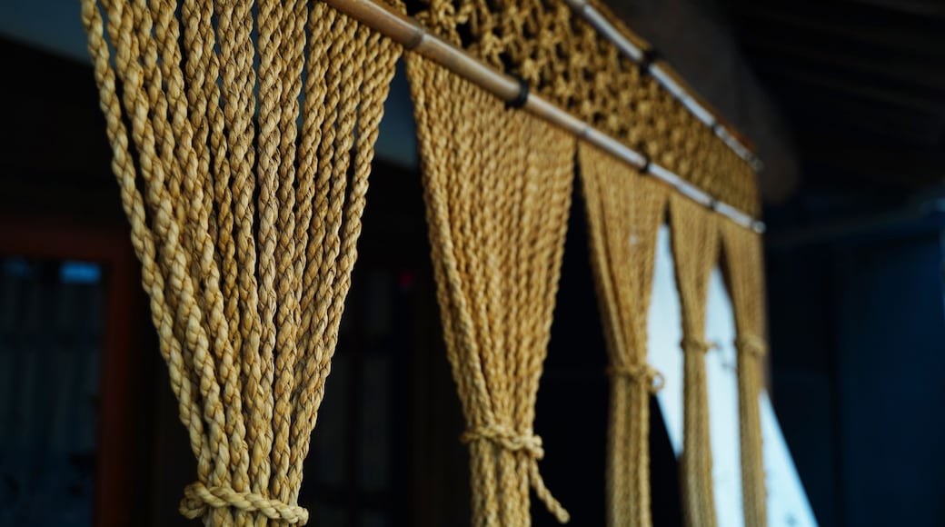 Japanese rope curtain at entrance of shop. Koedo Kawagoe, Saitama, Japan.Nawanoren.
