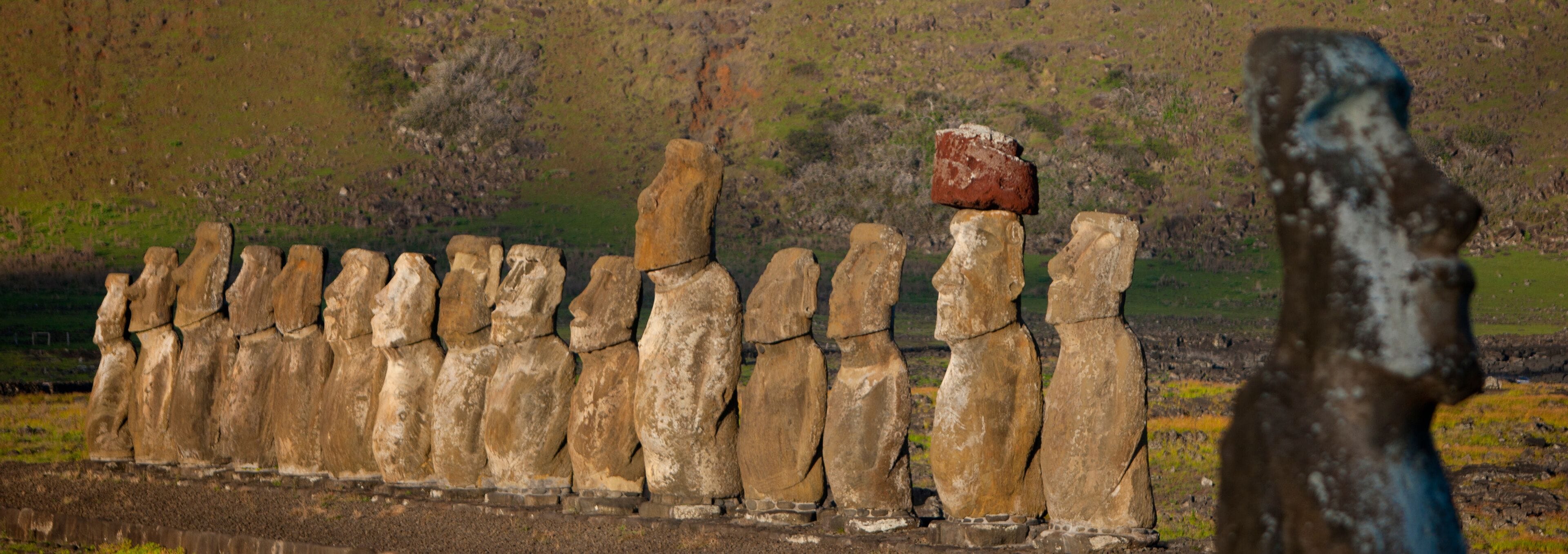 Monolithic moai statues at ahu tongariki, Easter Island, Hanga Roa, Chile