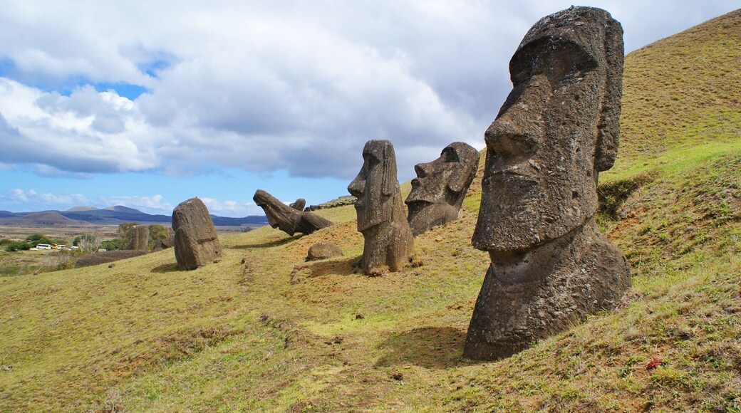 The incredible Moai of Easter Island. These giant stone heads were located at "the Nursery", an extinct volcano that was used to carve all the Moai statues out of. From the nursery they were transported to every corner of the small volcanic island. #InStone