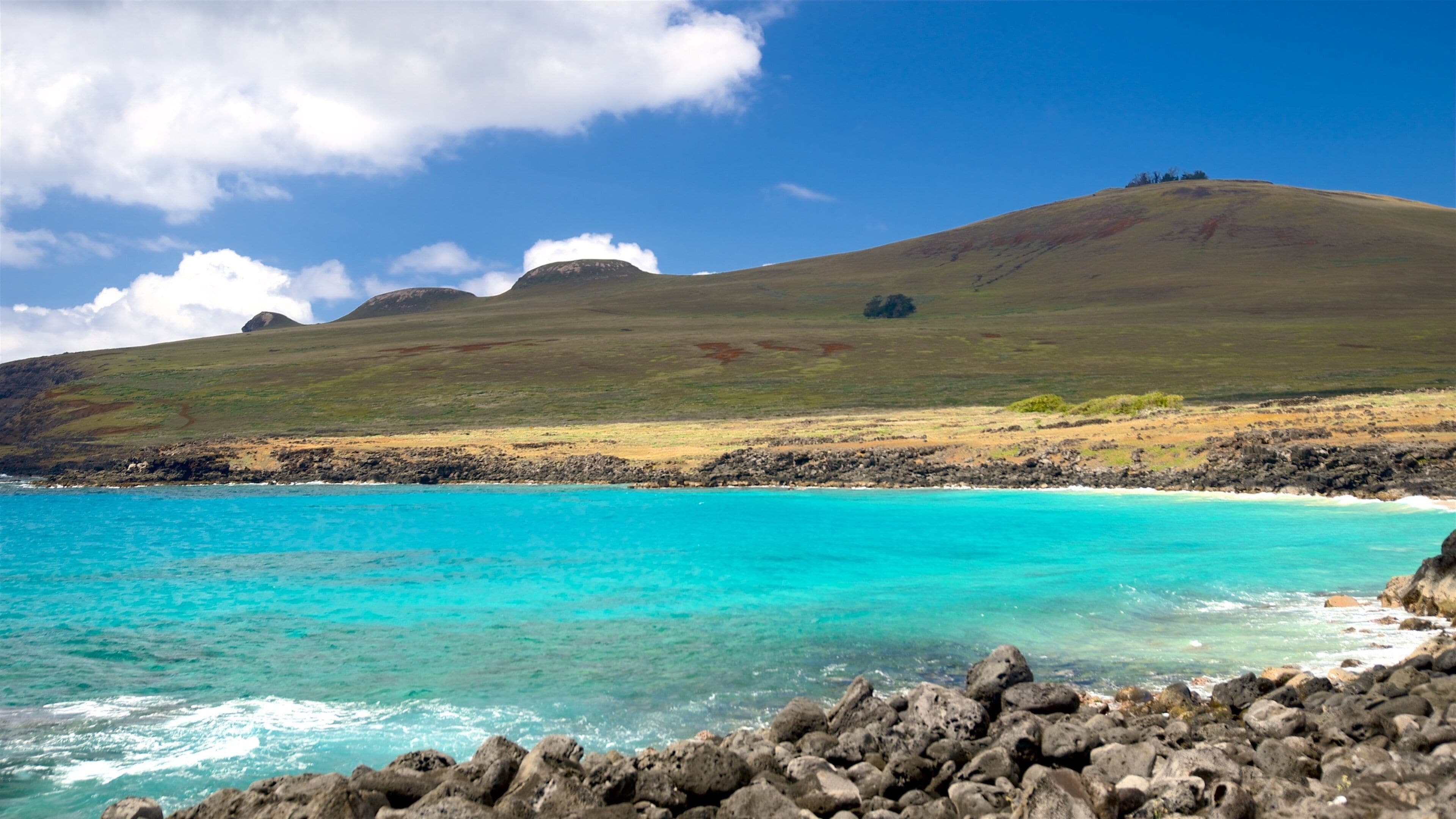 Paaseiland inclusief algemene kustgezichten, rotsachtige kustlijn en bergen