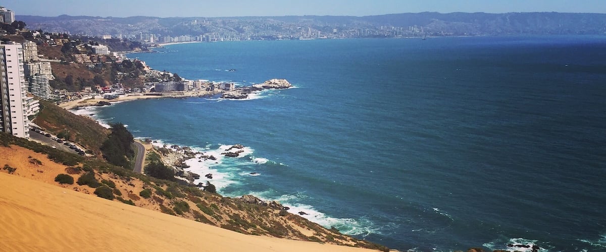 Santiago Chile where city meets desert and then sea. A very long climb up but so worth the view