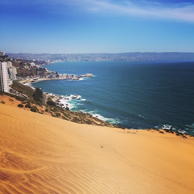 Santiago Chile where city meets desert and then sea. A very long climb up but so worth the view